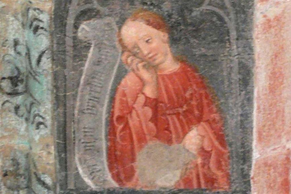 Particolare degli affreschi sulla parabola delle dieci vergini realizzati da Ambrosius Gander nella chiesa di San Giacomo a Termeno (XV secolo)