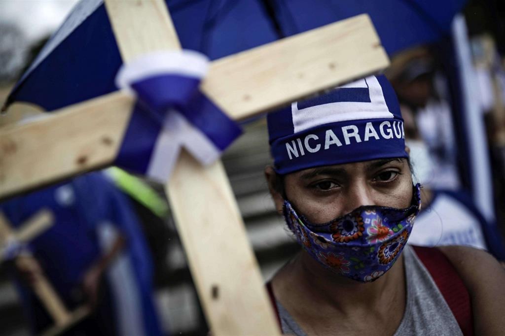 Attivisti commemorano la strage del 30 maggio 2018 a Managua