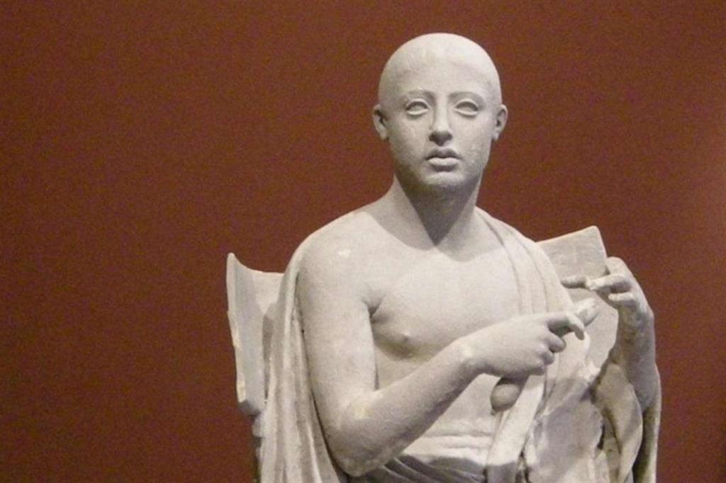 Particolare del gruppo scultore con "Orfeo e le Sirene" al Getty Museum di Los Angeles