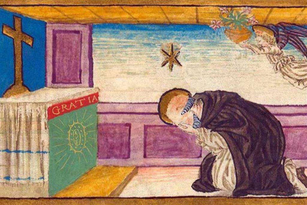 Miniatura dai “Nove modi di pregare di san Domenico”, XIV secolo