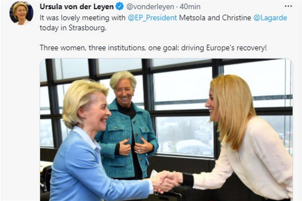 Il tweet postato da Ursula von der Leyen