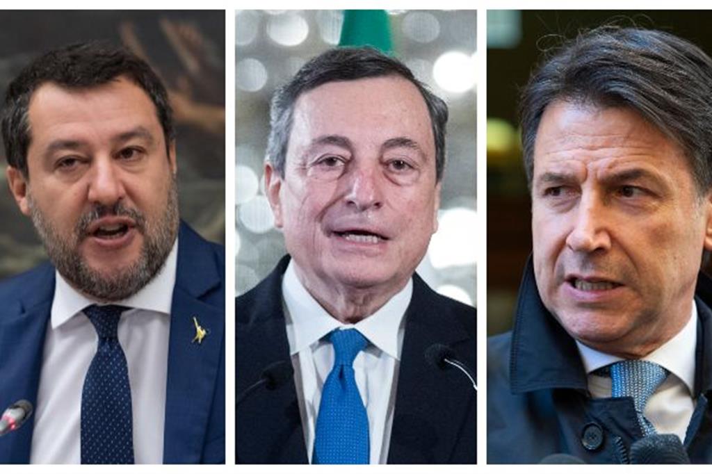 Matteo Salvini, Mario Draghi e Giuseppe Conte