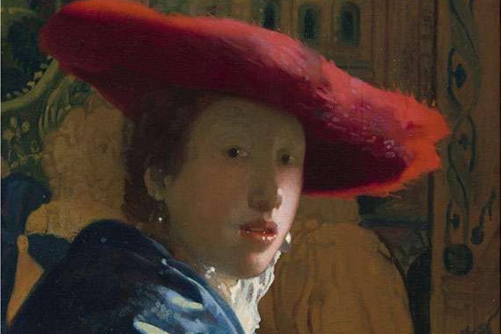 Jan Vermeer, "Ragazza con il cappello rosso", particolare. Washington, National Gallery of Art