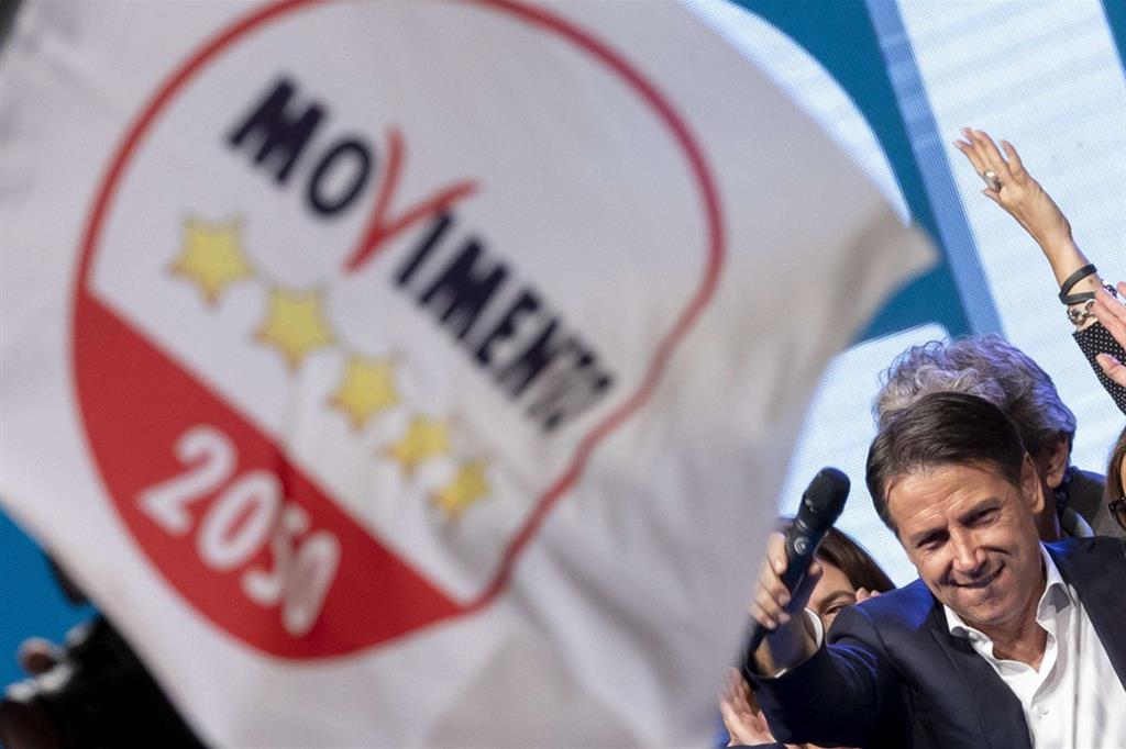 Giuseppe Conte durante alla  chiusura della campagna elettorale del M5stelle a Roma il 23 settembre scorso