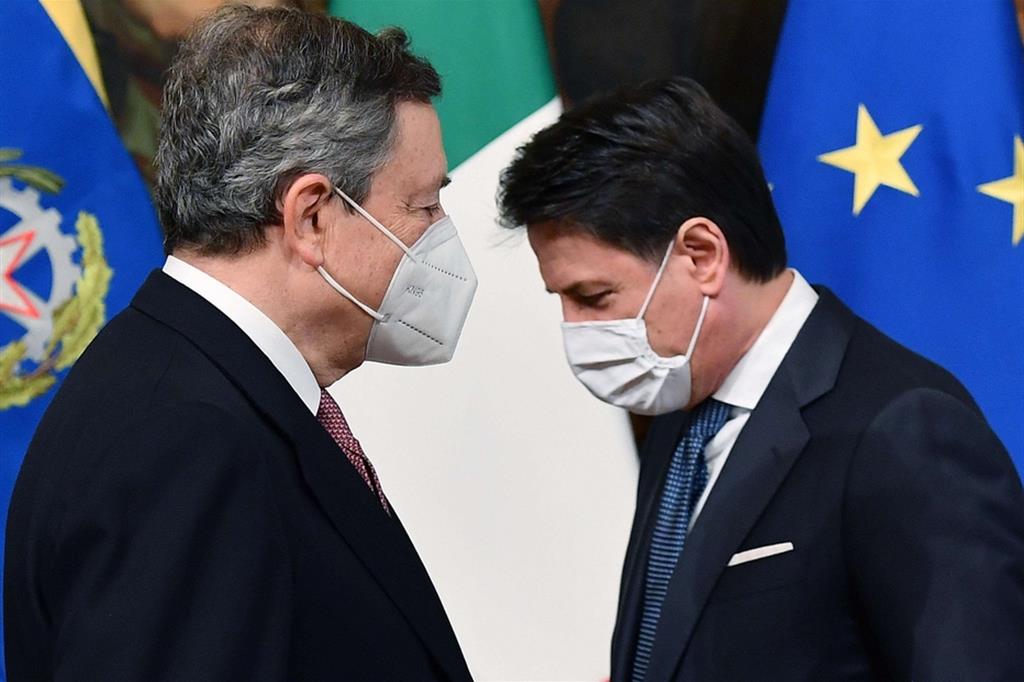 Il premier Draghi e Giuseppe Conte