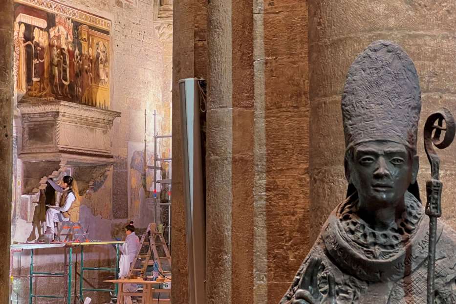 Un'immagine dei lavori di restauro della Cattedrale di Trento