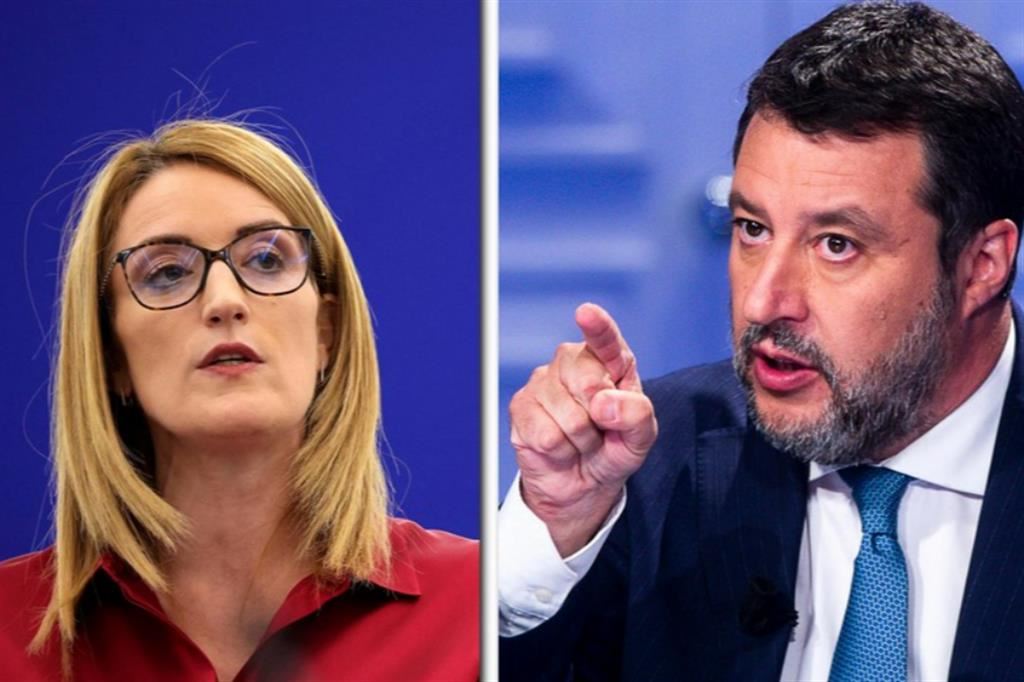 La presidente del Parlamento Europeo, Roberta Metsola, e Matteo Salvini