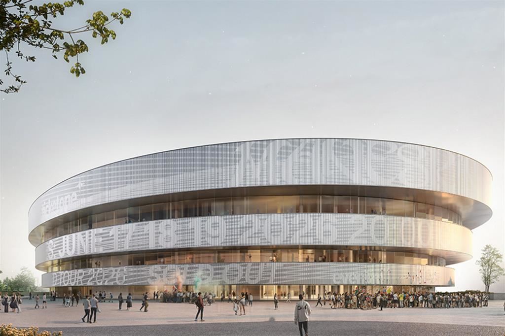 Una rappresentazione dell'Arena che sorgerà a Milano al quartiere Santa Giulia per le Olimpiadi invernali 2026