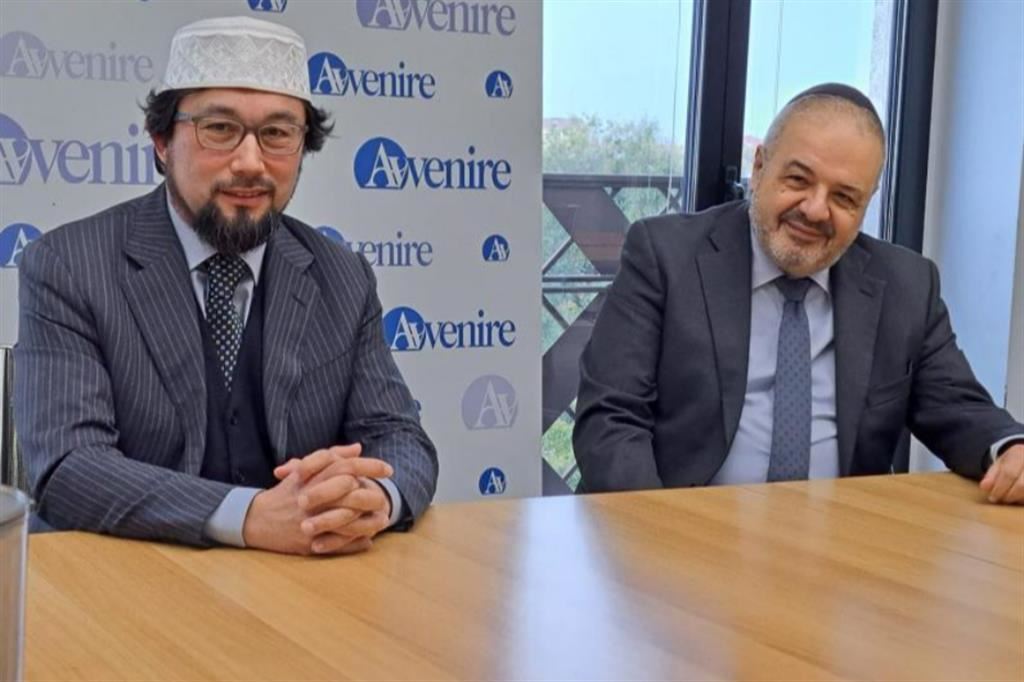 L'imam Yahya Pallavicini e il rabbino Alfonso Arbib nella sede di Avvenire