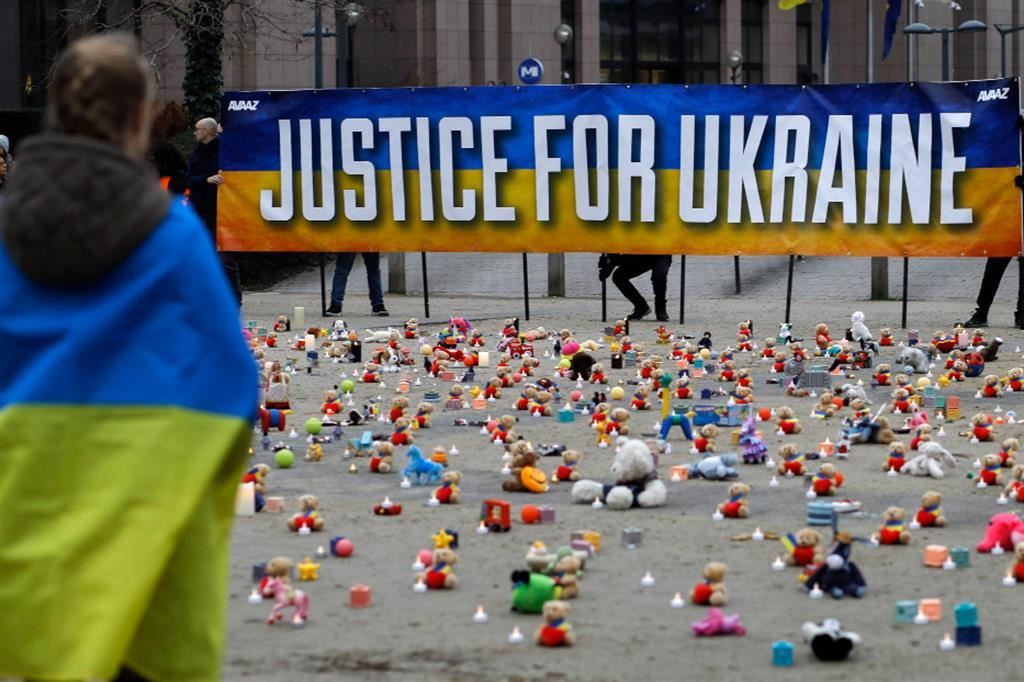 Una manifestazione a favore dell'Ucraina a Bruxelles