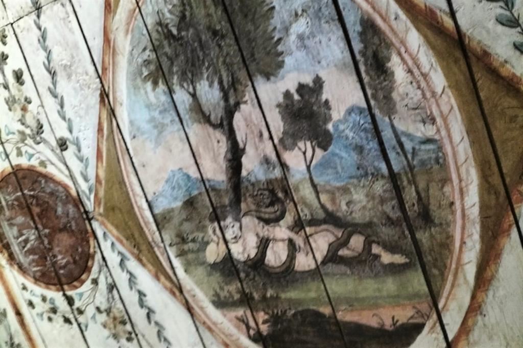 Scena biblica illustrata sul soffitto dipinto nel convento di San Francesco ad Agnone