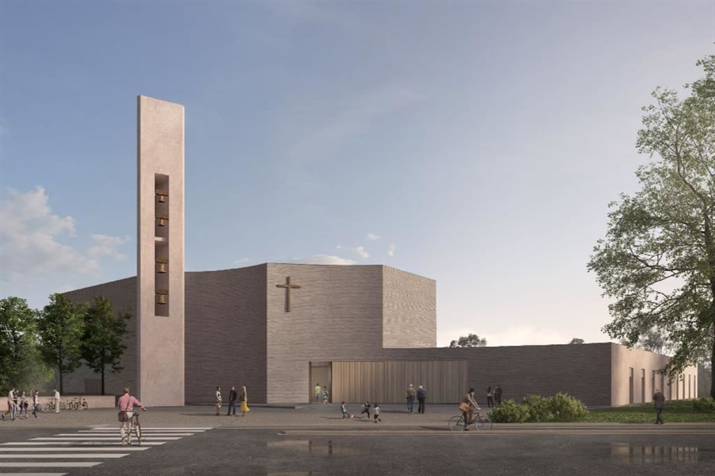 Il rendering della nuova chiesa che sorgerà a Forlì