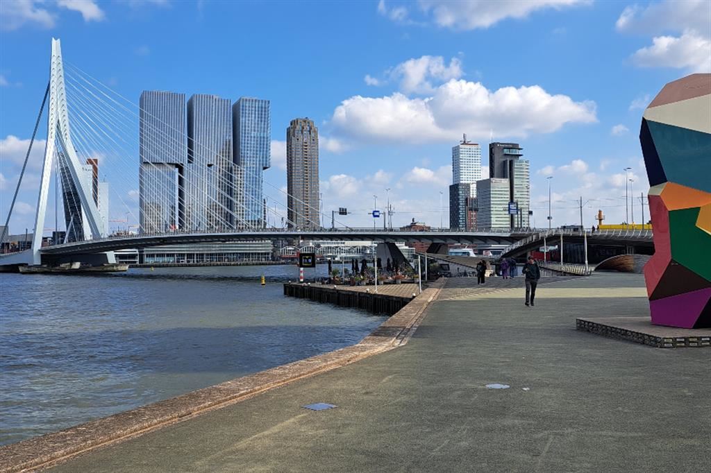 Rotterdam: i grattacieli di Koolhaas e Piano fanno da sfondo al ponte Erasmusbrug