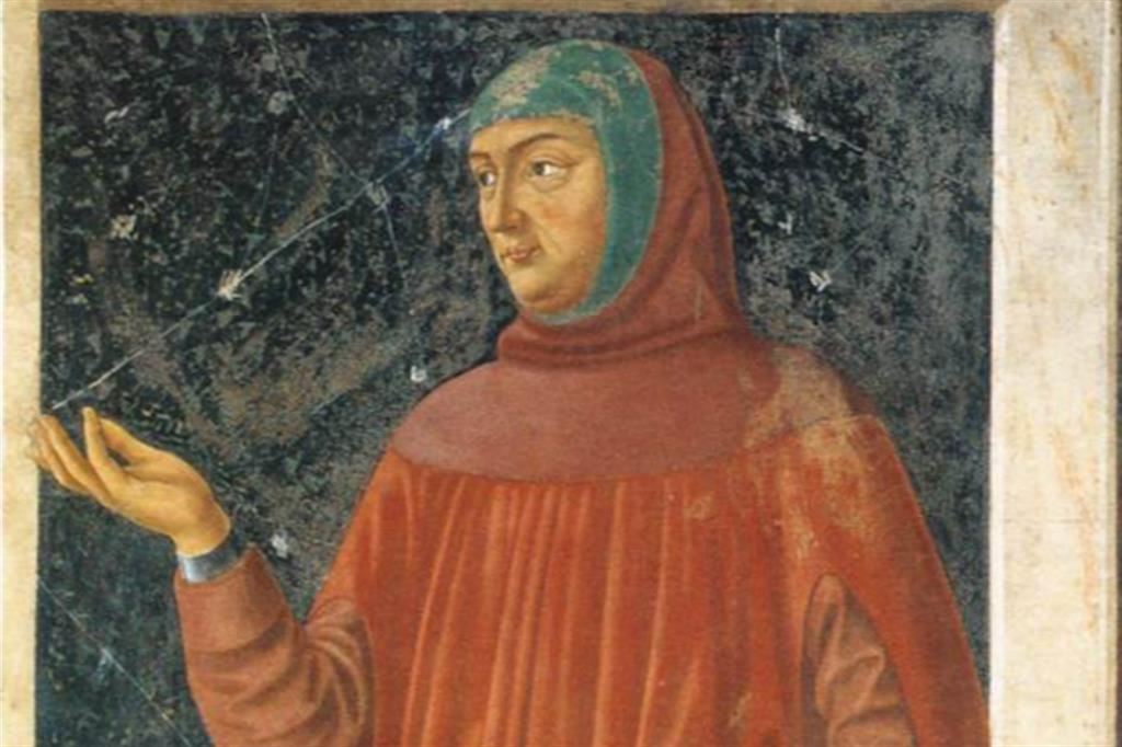 Andrea del Castagno, «Francesco Petrarca», particolare del «Ciclo degli uomini e donne illustri», affresco datato 1450, conservato alla Galleria degli Uffizi di Firenze