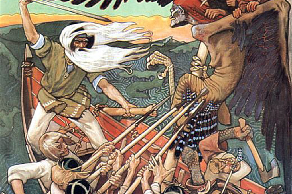 Akseli Gallen-Kallela, “La difesa del Sampo”, 1896. Il pittore finlandese ha realizzato una serie di illustrazioni per il “Kalevala"