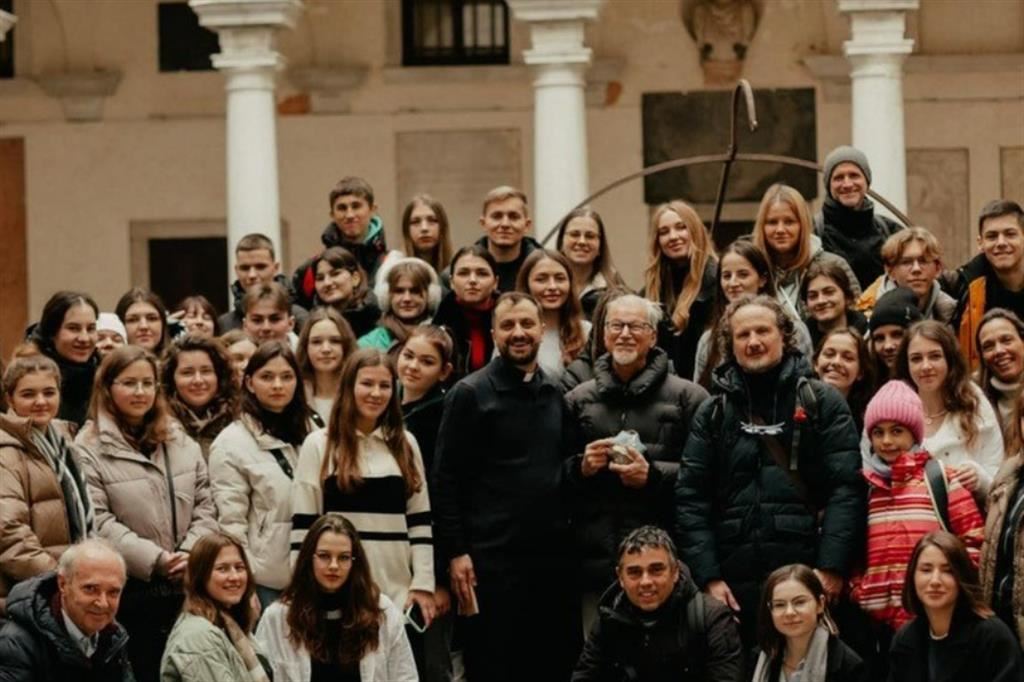 Il gruppo di pellegrini ucraini durante il loro viaggio in Italia