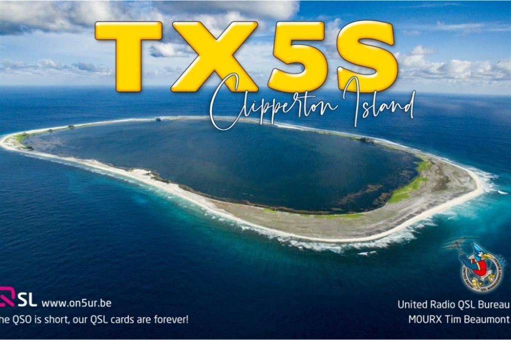 La QSL, la cartolina di conferma dell'avvenuto contatto radio con un operatore della spedizione, che usa il nominativo TX5S