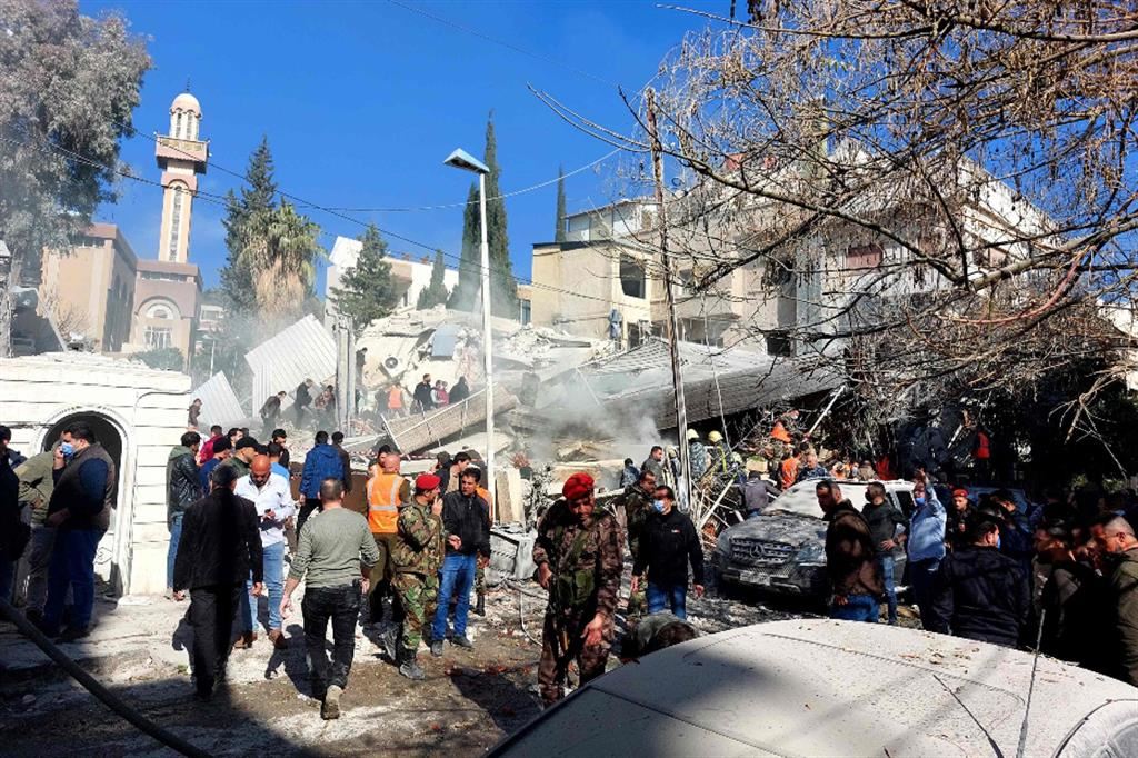 L'edificio distrutto a Damasco