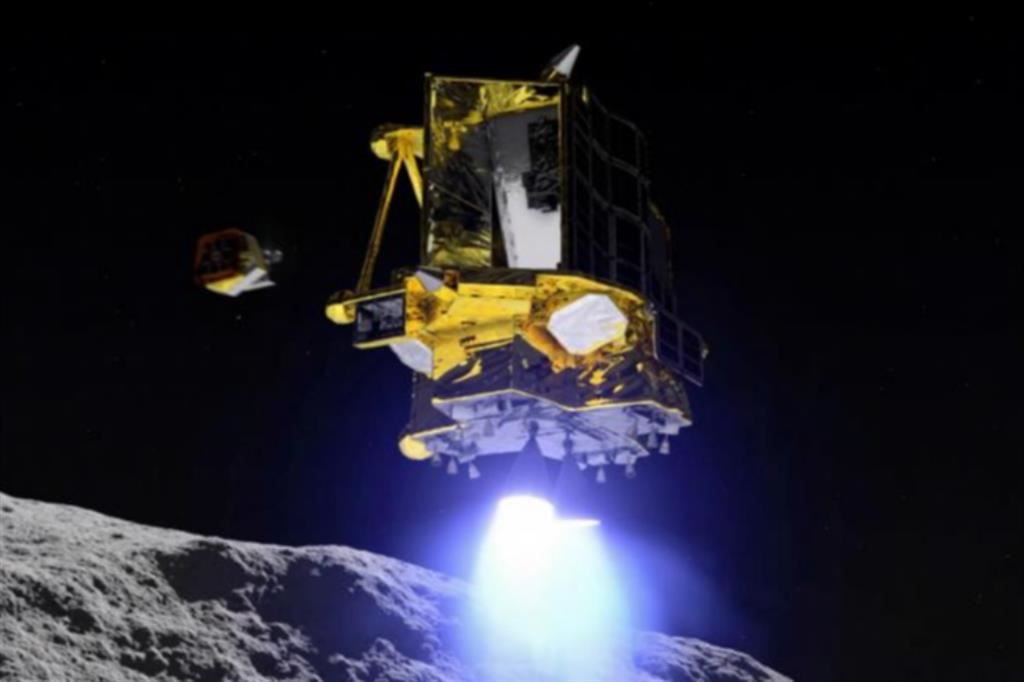 La sonda giapponese Slim scende sul suolo lunare, illustrazione