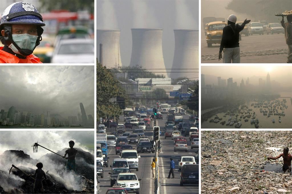 Immagini di archivio delle principali metropoli del mondo: New York, New Delhi, Pechino, mostrano l'alto livello di inquinamento dell'aria e delle acque