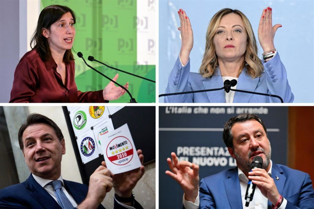 I leader dei maggiori partiti: Schlein, Meloni, Conte e Salvini