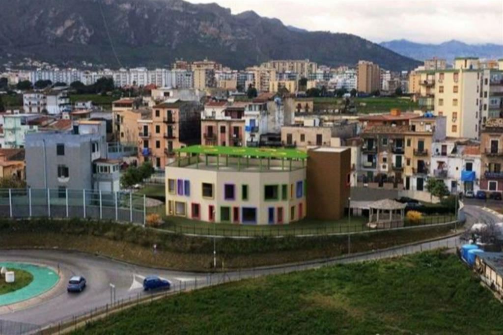 Un rendering dell'asilo di don Pino Puglisi nel quartiere Brancaccio, a Palermo