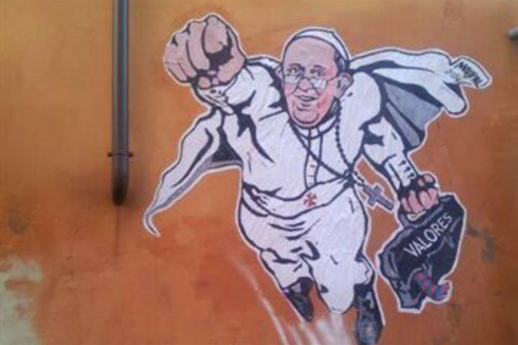 Super Pope comparve sui muri di Roma nel 2014
