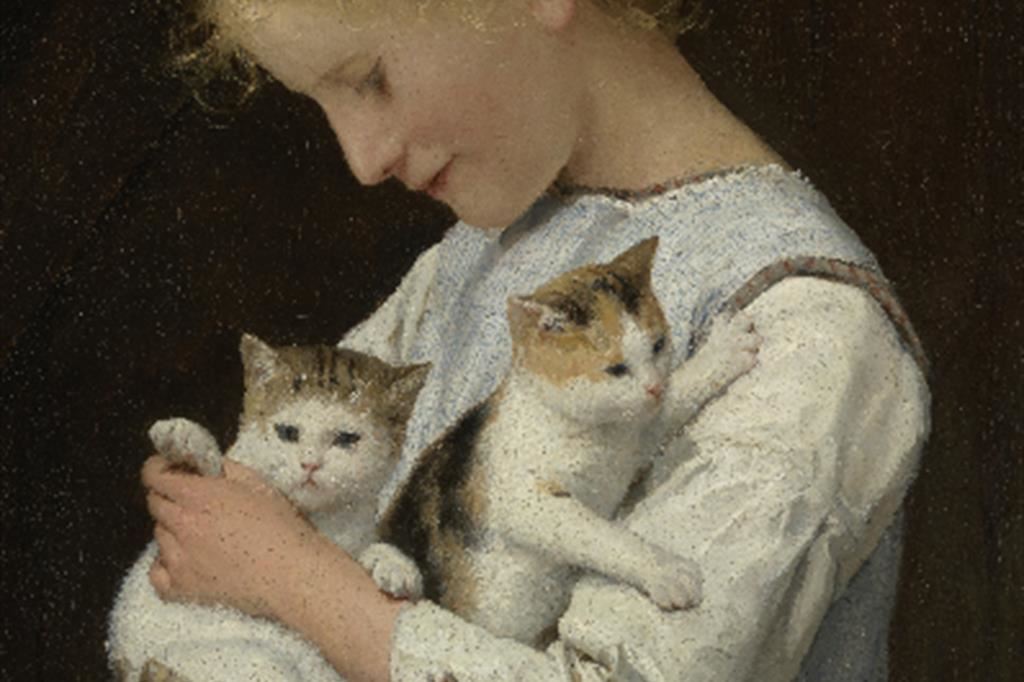 Albert Anker, "Fanciulla con due gatti"